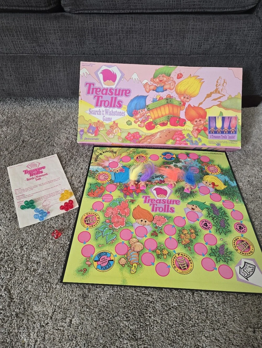 Vintage 1992 Treasure Trolls Search for the Wishstones Board Game 100% Complete